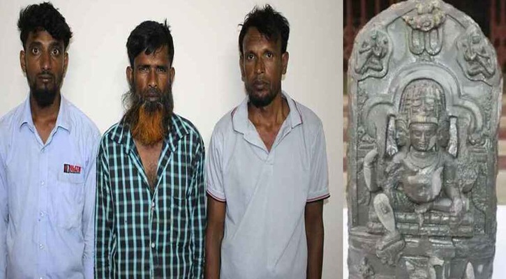 বগুড়ায় কষ্টিপাথরের মূর্তি উদ্ধার, গ্রেপ্তার ৩