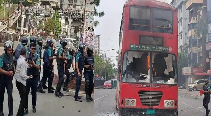 রাজধানীতে পুলিশ-বিএনপি ধাওয়া-পাল্টা ধাওয়া, বাসে আগুন