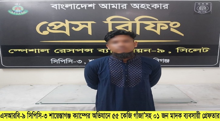 শায়েস্তাগঞ্জে ৫৫ কেজি গাঁজা সহ ১ মাদক ব্যবসায়ী গ্রেফতার